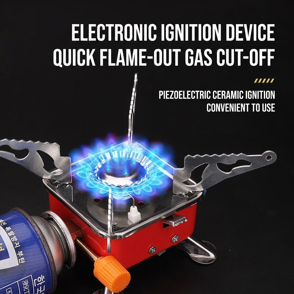 CG02 Portable Mini Square Camping Gas Stove with Folding Pot Support