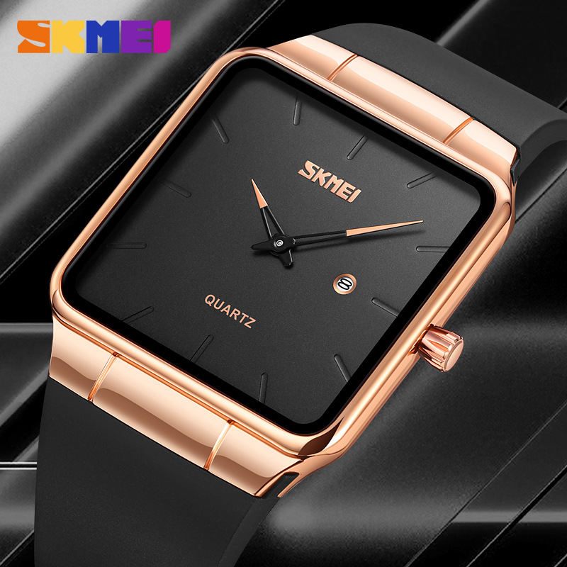 W02 នាឡិកាដៃ Quartz មុខរាងការ៉េ មានប្រអប់បង្ហាញកាលបរិច្ឆេទ និងខ្សែ TPU