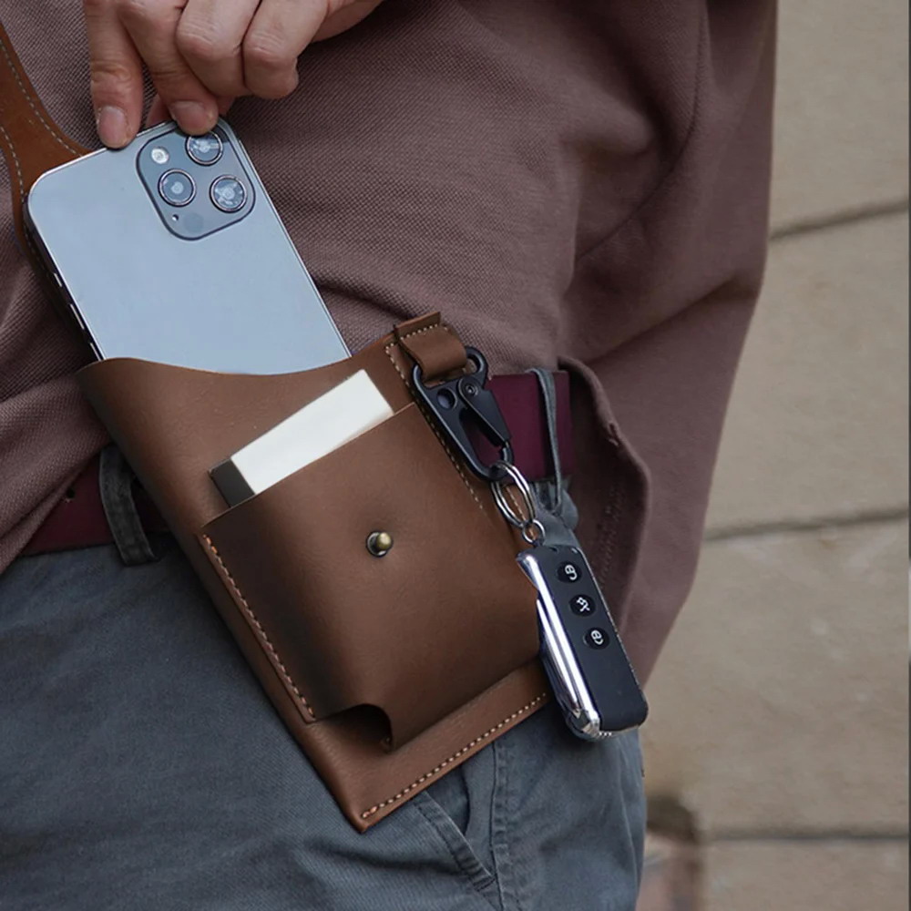 PH02 Retro Belt Phone Holster with Card Pocket and Key Clip