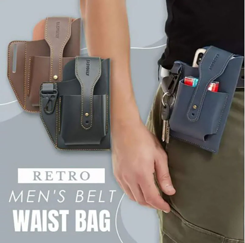 PH02 Retro Belt Phone Holster with Card Pocket and Key Clip - Image 2