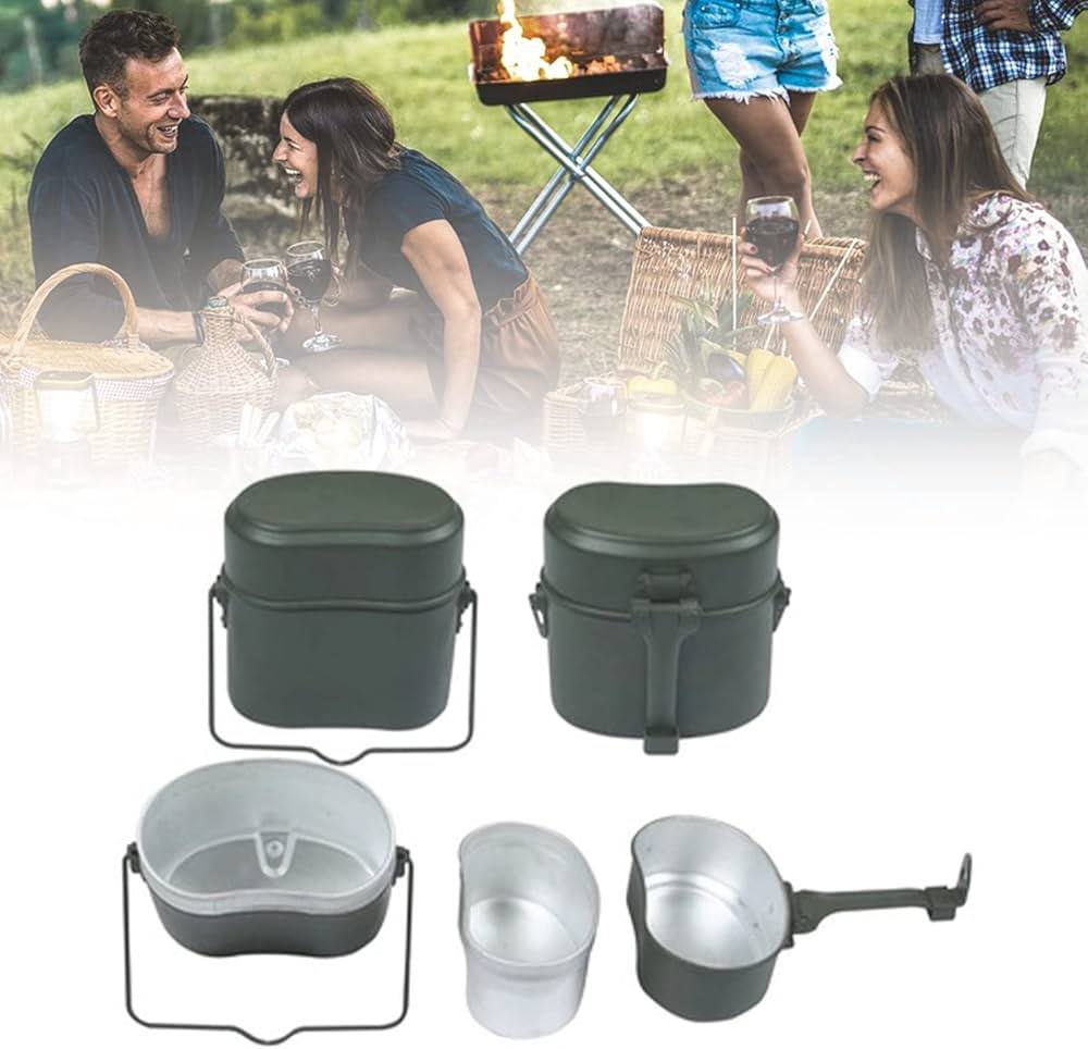 CG01 German-Style Aluminum Camping Mess Kit with Hanging Pot and Compact Cookware Set
