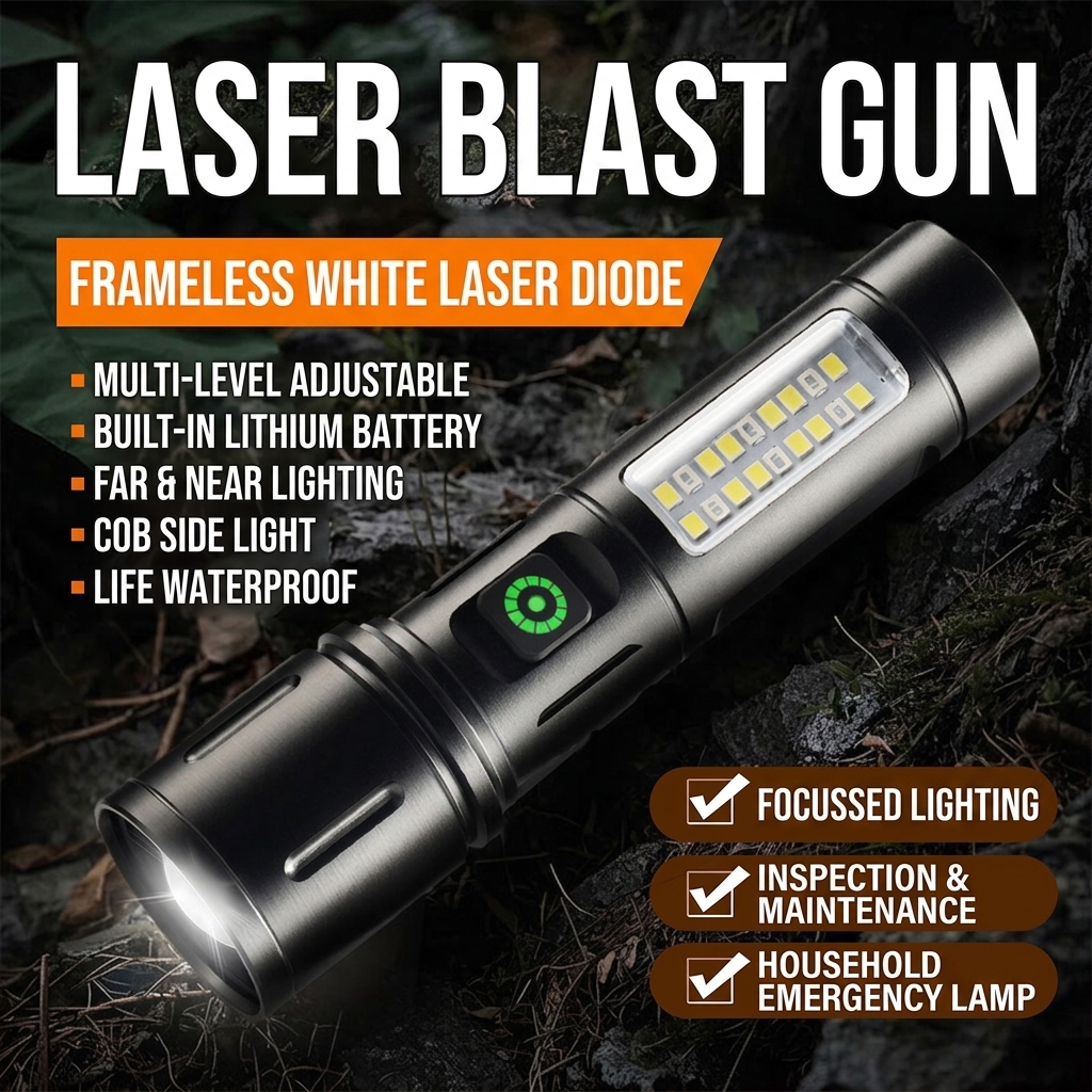 FL03 Rechargeable Telescopic White Laser Flashlight with COB Work Light - Image 2