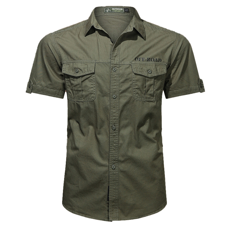 SHS08 Summer Workwear Short-Sleeved Shirt for Men – Loose-Fit Outdoor Cotton Utility Shirt, Non-Iron Casual Workwear Top