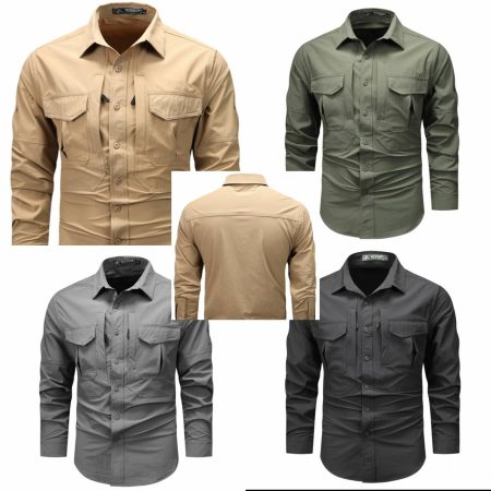 SHL08-CR Men’s Outdoor Quick-Dry Tactical Shirt – Lightweight Long-Sleeve Multi-Pocket Utility Top