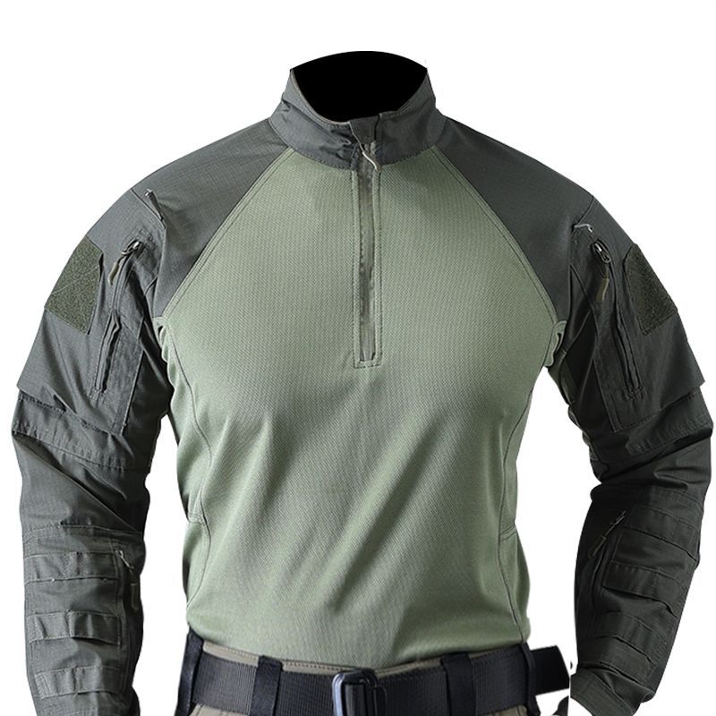 TSL06 Tactical Combat Shirt - Quarter-Zip Long Sleeve Training Top with Sleeve Utility Pockets
