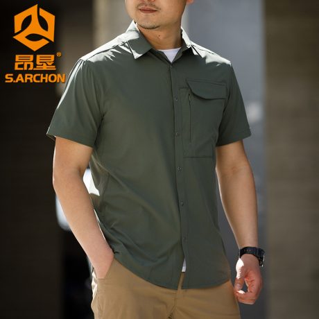SHS01 Angyi Outdoor Quick-Drying Tactical Shirt – Men’s Short-Sleeve Summer Stretch Utility Shirt with UPF 50+