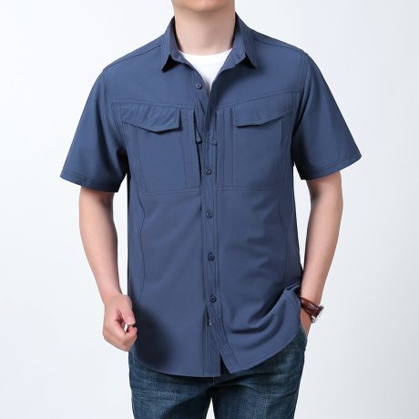 SHS03 Summer Tactical Short-Sleeve Workwear Shirt – Breathable Quick-Dry Loose Casual Outdoor Pocket Top for Men