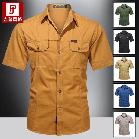 SHS09 Summer Military Uniform Short-Sleeved Shirt – Pure Cotton Loose Outdoor Workwear Overalls Shirt for Men