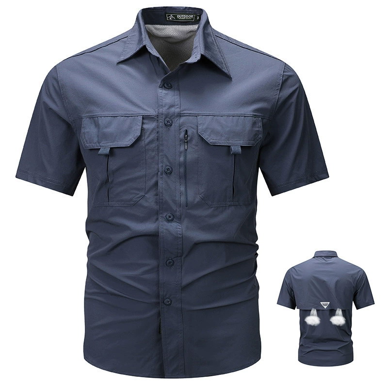 SHS05 Summer Outdoor Casual Multi-Pocket Workwear Short-Sleeved Shirt – Breathable Thin Quick-Drying Stretch Utility Shirt for Men - Image 2