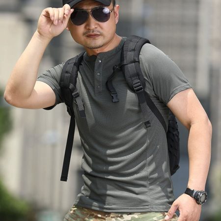 TSS17 Men’s Quick-Drying Henley Outdoor T-Shirt – Breathable Short-Sleeve Waffle Performance Top