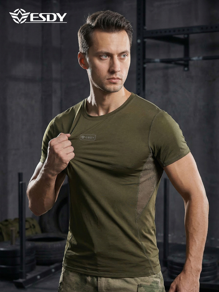 TSS23 Esdy Camouflage Quick-Drying Tactical T-Shirt – Round Neck Training Tee