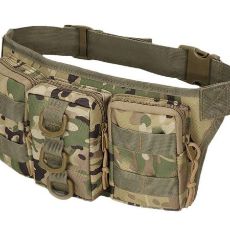 BG63 Outdoor Tactical Triple Pouch Waist Bag with Adjustable Belt and Multi-Pocket Storage