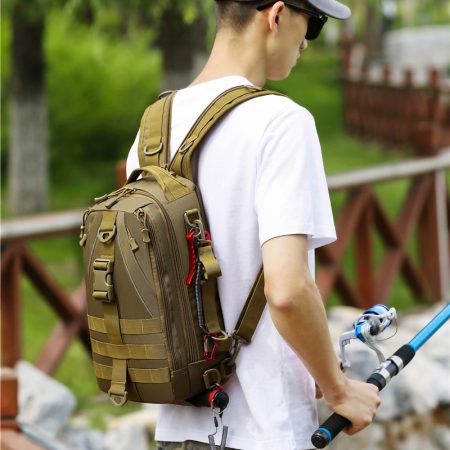 BP12 Tactical Fishing Sling Backpack with Rod Holder and Multi-Pocket Storage