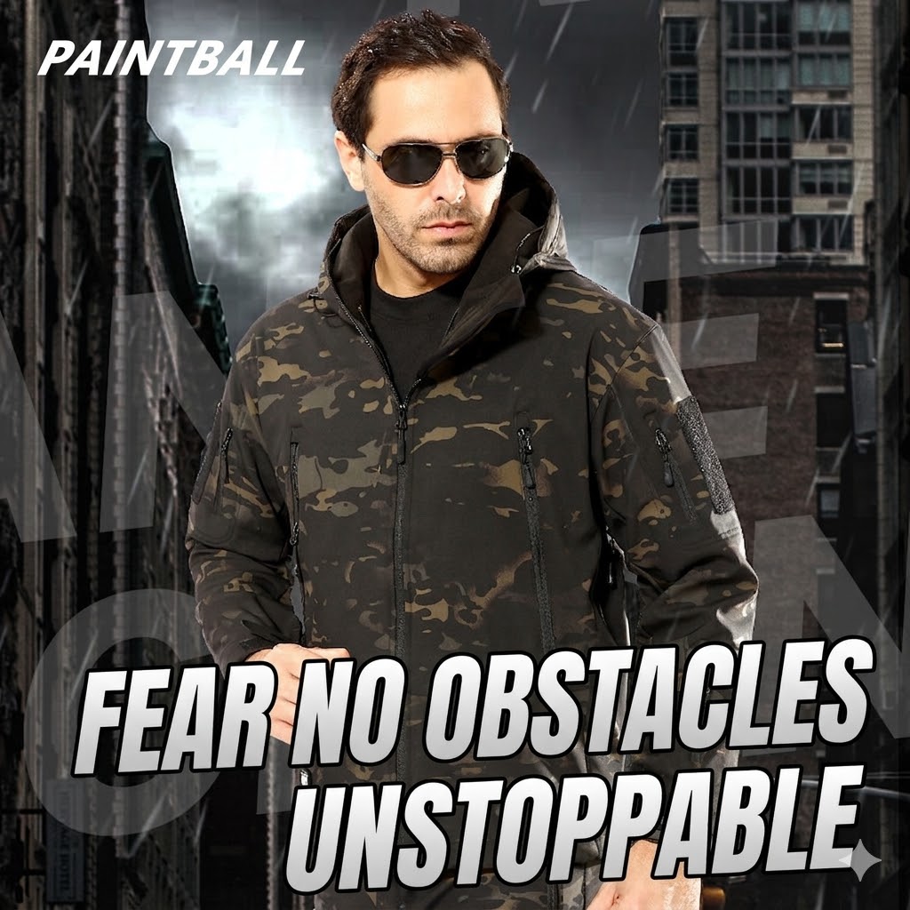 JK08 Sharkskin Softshell Tactical Jacket for Men - Windproof Warm Outdoor Hooded Military-Style Jacket