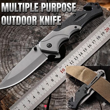 K02 5-in-1 Tactical Stainless Steel Folding Knife – Outdoor Survival & Emergency EDC Tool