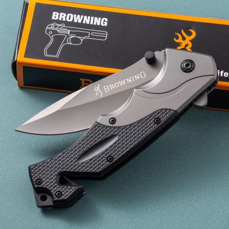 K05 Browning X-Fold Tactical Survival Knife – 58HRC Stainless Steel EDC Tool with Glass Breaker