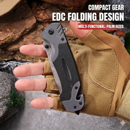 K08 Premium Patterned Tactical Folding Knife – EDC Survival Tool with Glass Breaker & Rope Cutter