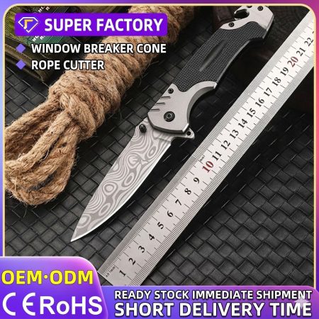 K13 Premium Damascus Pattern Tactical Folding Knife – G10 Handle EDC Survival & Camping Tool