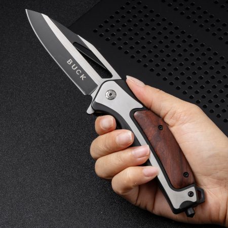 K14 Classic Wooden Handle Tactical Folding Knife – 21cm Stainless Steel Outdoor Survival & EDC Pocket Knife