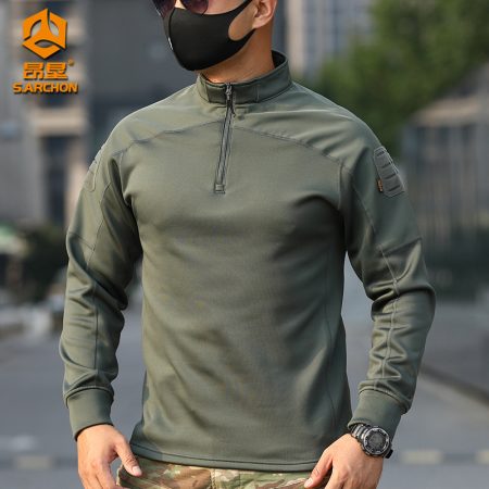 TSL13 SARCHON Men's Camouflage Tactical Fleece-Lined Long-Sleeve Training Top – Slim-Fit Outdoor Combat Shirt for Cool-Weather Hiking, Travel, and Active Wear