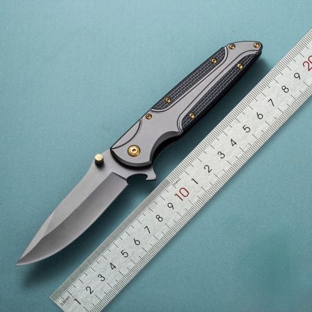 K23 Premium Tactical Folding Knife – 19cm Stainless Steel EDC Survival Tool with Fiber Grip & Gold Accents