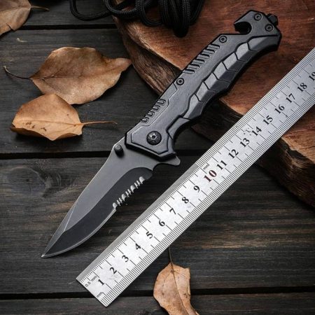 K24 3Cr13Mov Tactical Folding Knife – Lightweight 110g EDC Survival Tool with Glass Breaker & Line Cutter