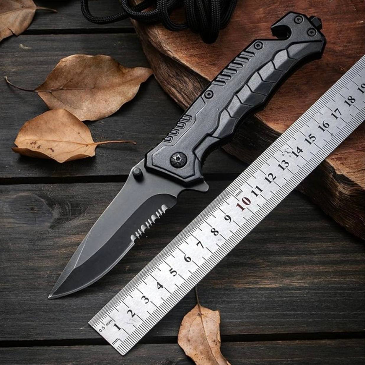 K24 3Cr13Mov Tactical Folding Knife – Lightweight 110g EDC Survival Tool with Glass Breaker & Line Cutter