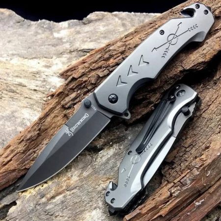 K27 Browning Zulu Double Spear Tactical Folding Knife – 21cm All-Steel Food-Grade Kitchen & Outdoor Survival Tool