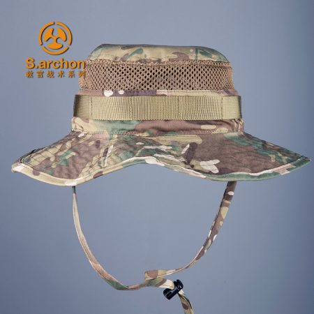 H06 Breathable Camouflage Tactical Boonie Hat with Mesh Crown, Hidden Pocket and Adjustable Chin Strap