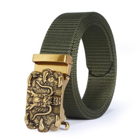 B19 Casual Nylon Belt with Gold-Tone Automatic Alloy Buckle