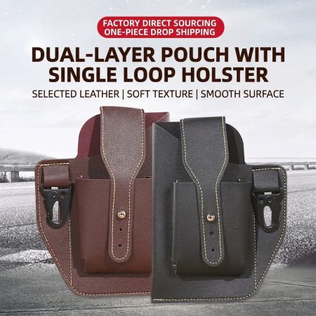 PH03 Dual-Layer PU Leather Belt Phone Pouch with Single Loop Holster