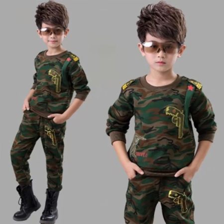 BB01 Boys' Camouflage Outfit Set with Long-Sleeve Top and Jogger Trousers