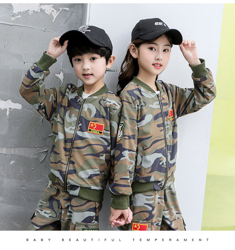 BB02 Children's Camouflage Three-Piece Outfit Set with Jacket, Top & Pants