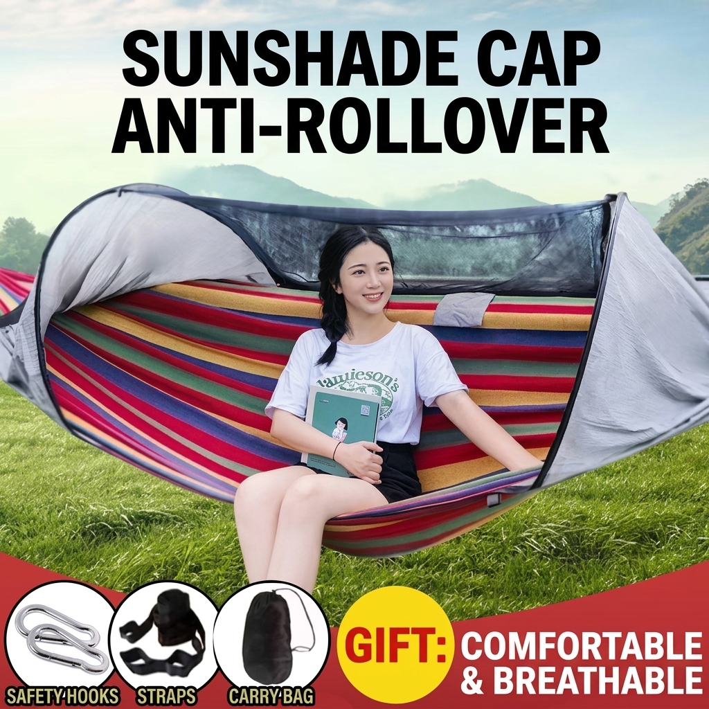 CG10 Quick-Opening Canvas Hammock with Mosquito Net for Outdoor Camping and Garden Relaxation