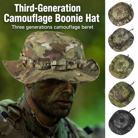 H04 Camouflage Boonie Hat with Wide Brim and Adjustable Drawcord