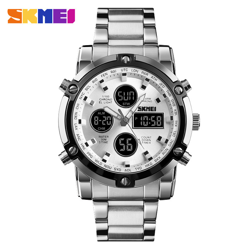 W03 នាឡិកាដៃកីឡា អាណាឡូក-ឌីជីថល ពហុមុខងារ ជាមួយខ្សែលោហៈតំណកង - Image 2
