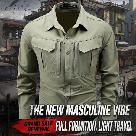 SHL18 Nylon Stretch Quick-Dry Long-Sleeve Shirt - Multi-Pocket Outdoor Utility Shirt with Adjustable Cuffs
