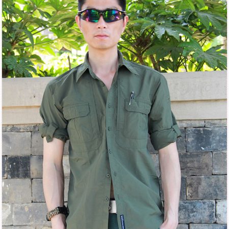 SHL22 Quick-Dry Military Style Long-Sleeve Shirt – Lightweight Outdoor Utility Shirt with Chest Pockets