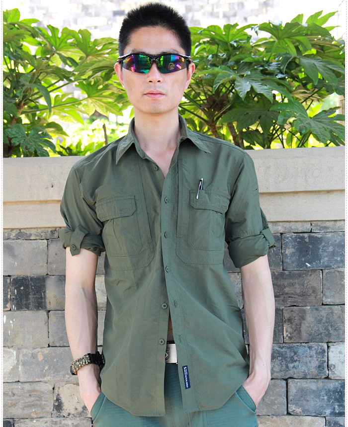 SHL22 Quick-Dry Military Style Long-Sleeve Shirt – Lightweight Outdoor Utility Shirt with Chest Pockets