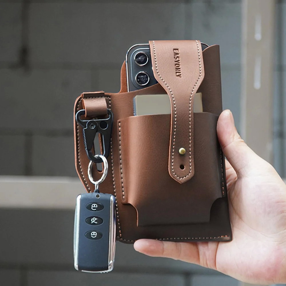 PH02 Retro Belt Phone Holster with Card Pocket and Key Clip - Image 5