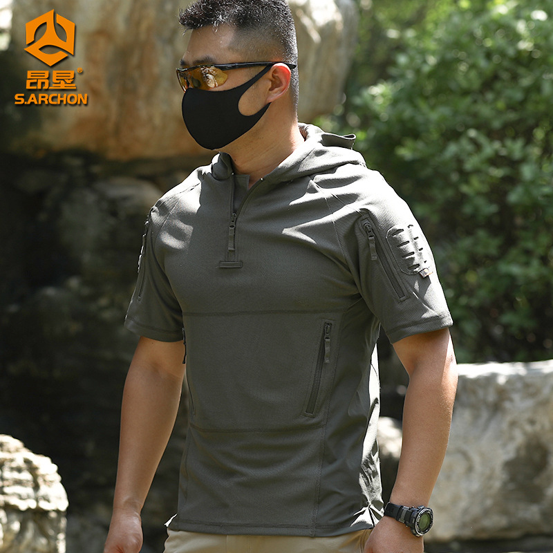 TSS01 Angken Summer Outdoor Hooded Short-Sleeved Men's Lightweight Breathable Quick-Drying Elastic Casual Sports Top - Image 2