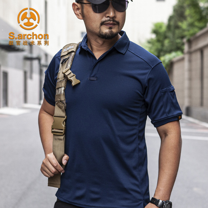 TSS06 Wholesale Instructor Tactical Summer Outdoor T-Shirt – Quick-Drying Men's Lapel Sports Short-Sleeved Loose Polo Shirt - Image 2