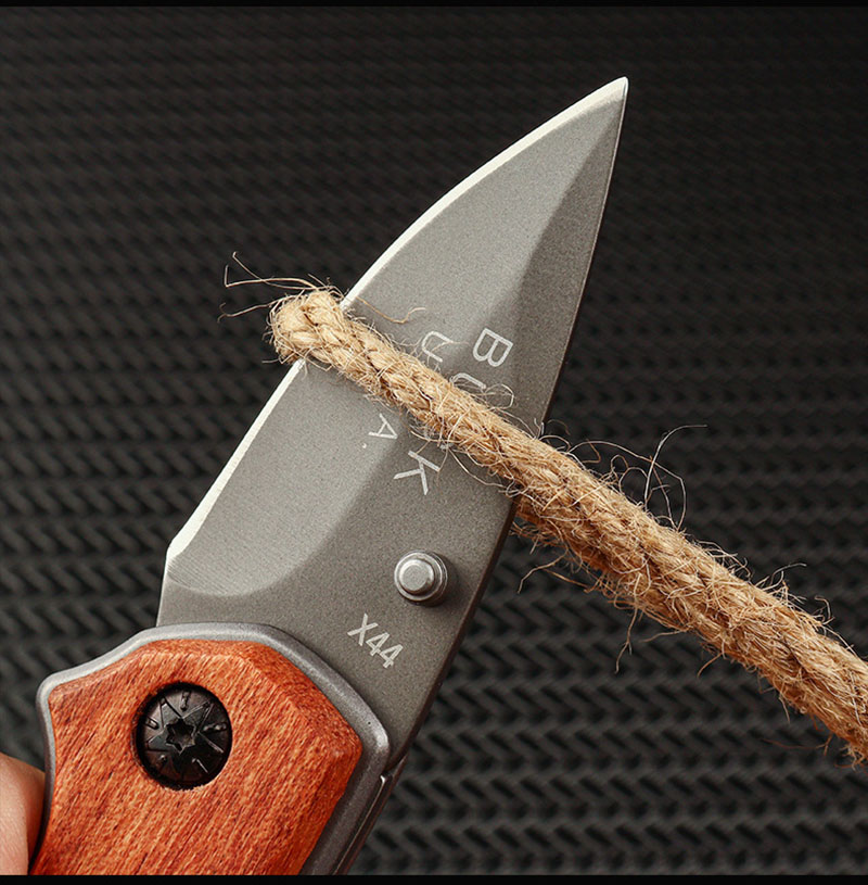 K58 Premium K58 Portable Outdoor Folding Knife – X44 Rosewood & Stainless Steel EDC Tool - Image 4