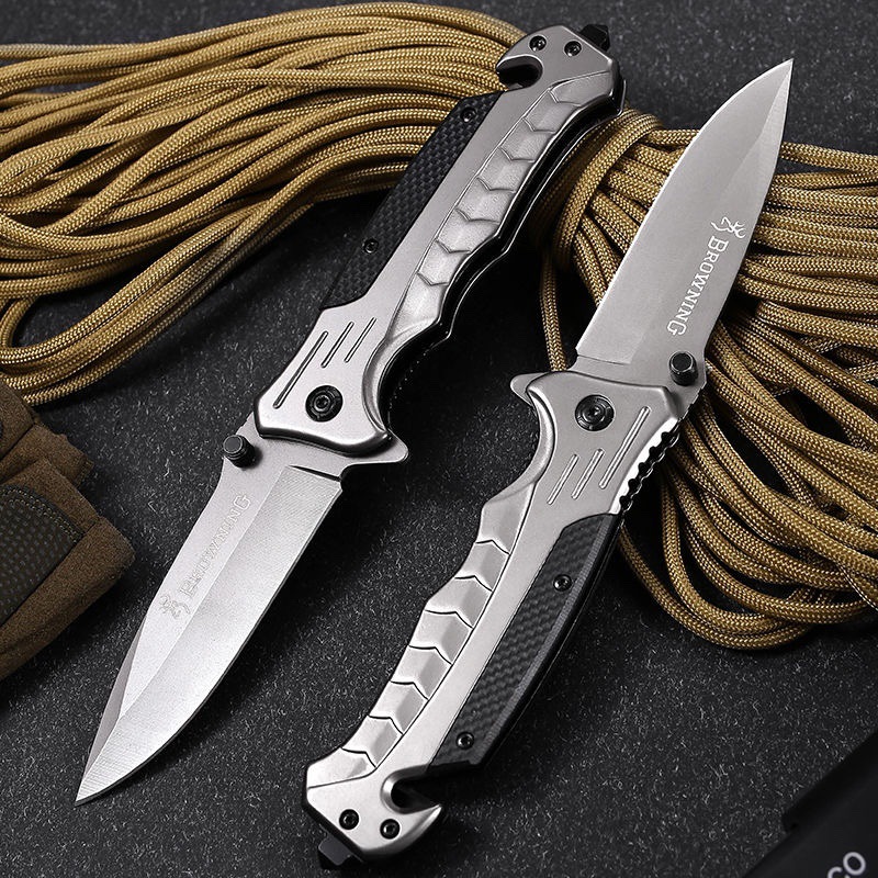 K25 Browning G10 Tactical Folding Knife – 21.5cm EDC Survival Tool with Glass Breaker & Rope Cutter (Space Grey) - Image 2
