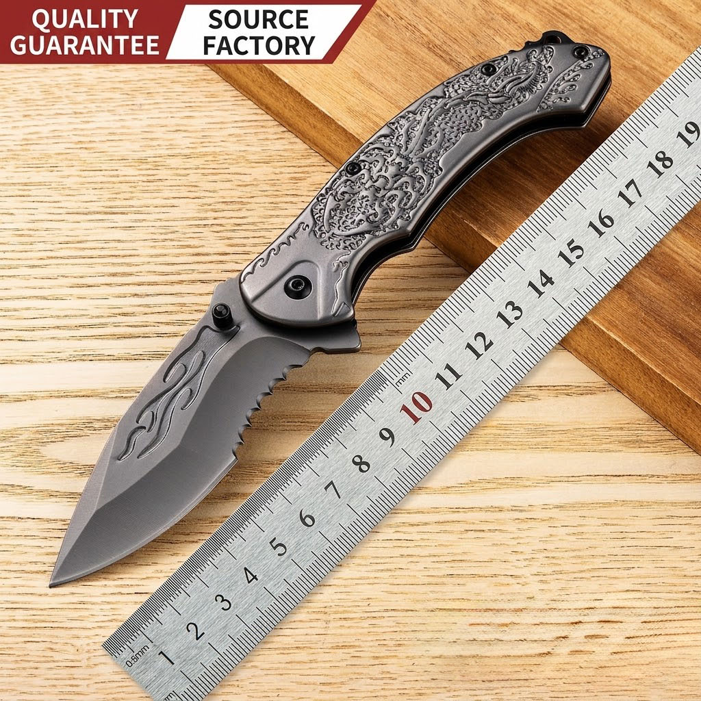 K54 Premium Handmade Embossed Folding Knife – High Hardness Tactical Steel Handle - Image 2