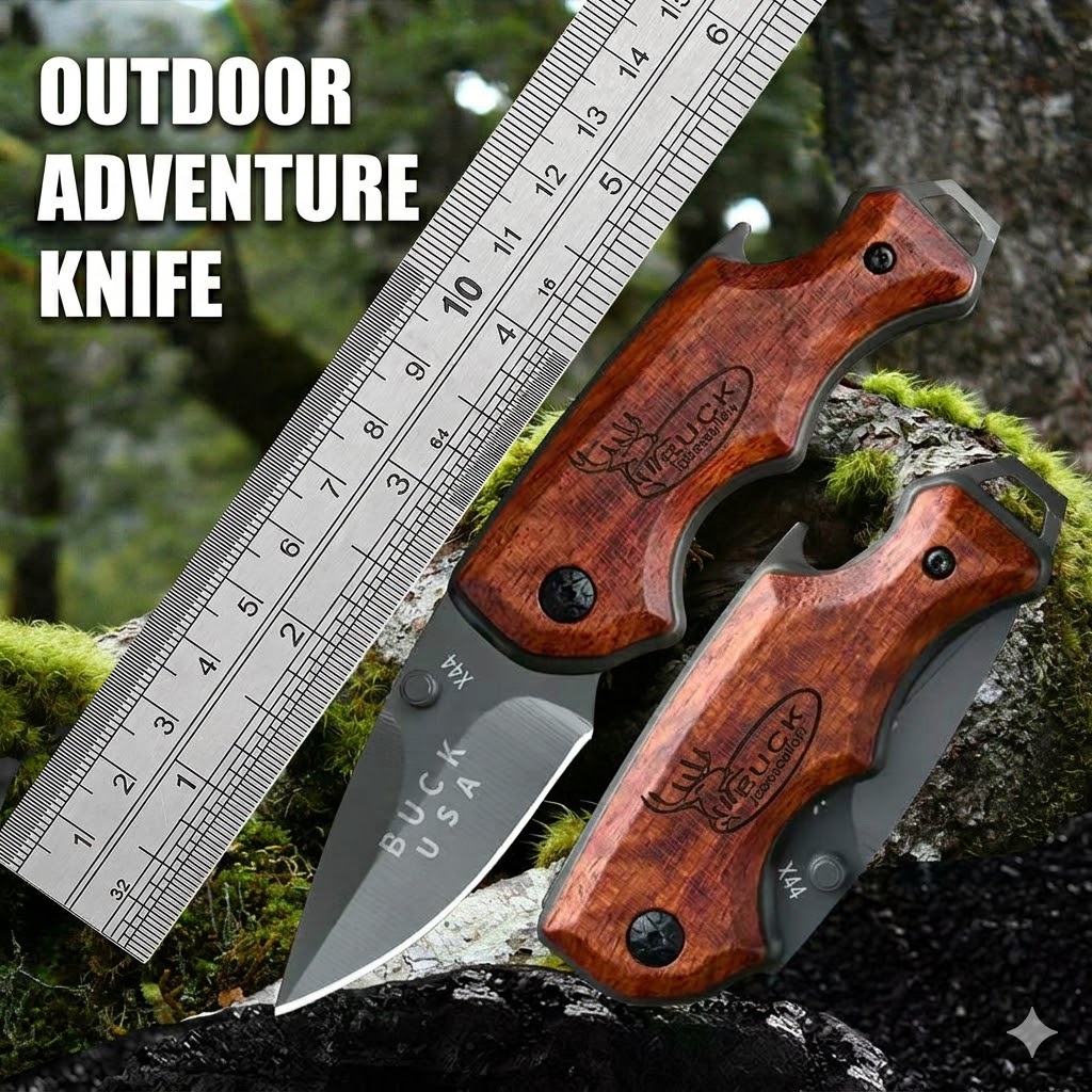 K58 Premium K58 Portable Outdoor Folding Knife – X44 Rosewood & Stainless Steel EDC Tool - Image 2