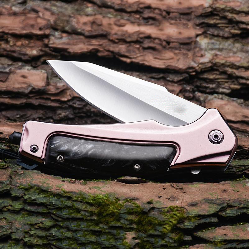 K65 Professional Stainless Steel Folding Knife – Marbled Resin Handle with Emergency Window Breaker - Image 2