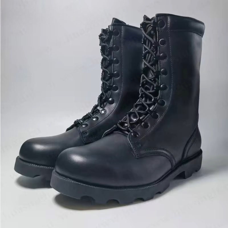 SH33 ស្បែកជើងកវែង Combat Boots ពណ៌ខ្មៅ មានខ្សែចង និងហ្ស៊ីបចំហៀង - Image 2