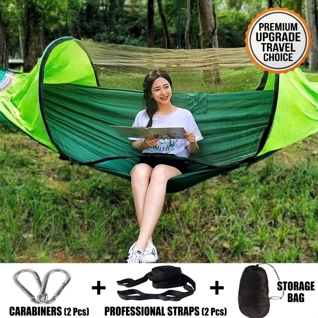 CG10 Quick-Opening Canvas Hammock with Mosquito Net for Outdoor Camping and Garden Relaxation - Image 2