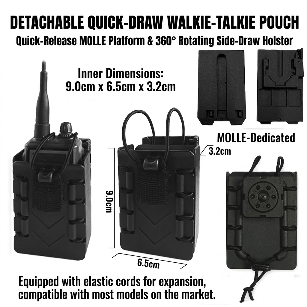 TTH09 កាបូបដាក់វិទ្យុទាក់ទង Walkie-Talkie បង្វិល ៣៦០ ដឺក្រេ ប្រព័ន្ធ Quick-Release សម្រាប់ខ្សែក្រវាត់ និងអាវកាក់ MOLLE - Image 2